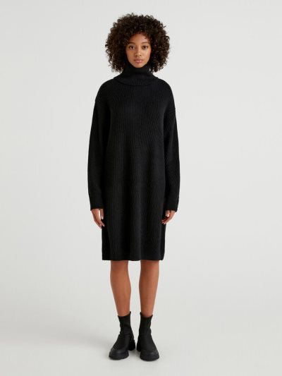 Black Women's Benetton High Neck Wool Blend Dress | AU464870