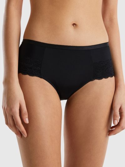 Black Women's Benetton High-waisted Culotte Lace Knickers | AU715233