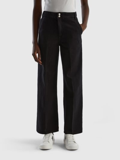 Black Women's Benetton High-waisted Wide Leg Trousers | AU640785