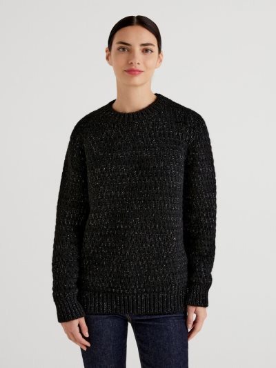 Black Women's Benetton Knit Lurex Crew Neck Sweaters | AU246132