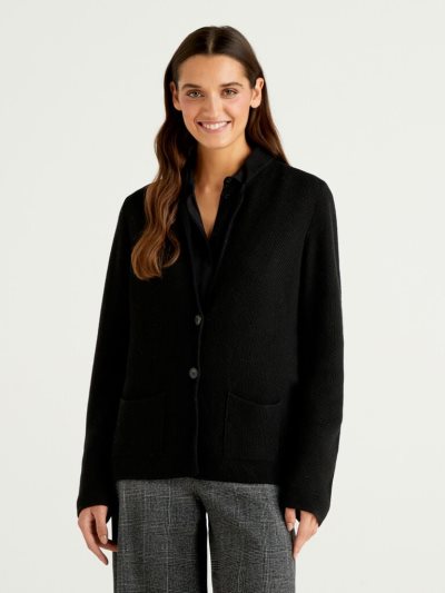 Black Women's Benetton Knit Wool And Cashmere Blend Cardigan | AU022943