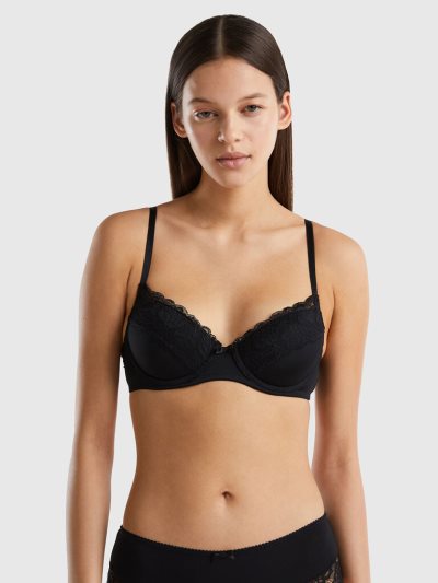 Black Women's Benetton Padded Lace Bras | AU563423