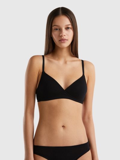 Black Women's Benetton Padded Organic Cotton Bras | AU939485