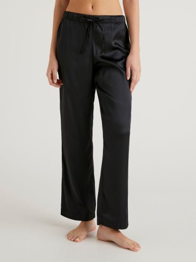 Black Women's Benetton Palazzo Satin Trousers | AU935941