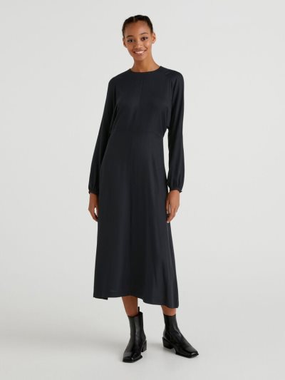 Black Women's Benetton Pure Viscose Midi Dress | AU315569