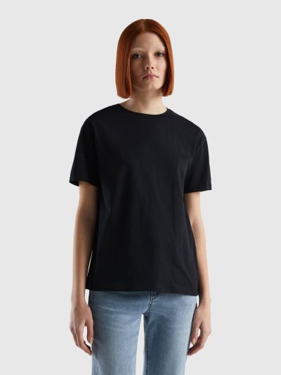 Black Women's Benetton Short Sleeve 100% Cotton T Shirts | AU619238