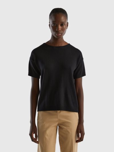 Black Women's Benetton Short Sleeve Sweaters | AU938141