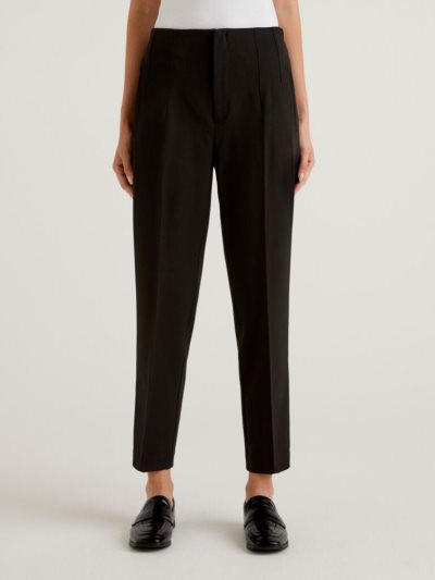 Black Women's Benetton Straight Stretch Trousers | AU291629