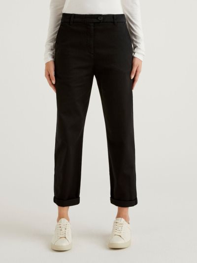 Black Women's Benetton Stretch Cotton Chino Trousers | AU423051