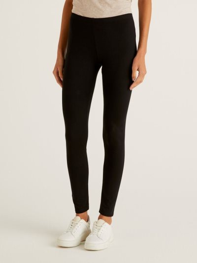 Black Women's Benetton Stretch Cotton Leggings | AU736768