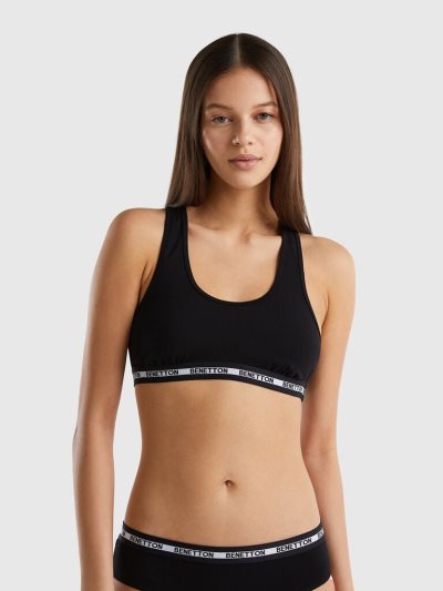 Black Women's Benetton Stretch Organic Cotton Bras | AU699865