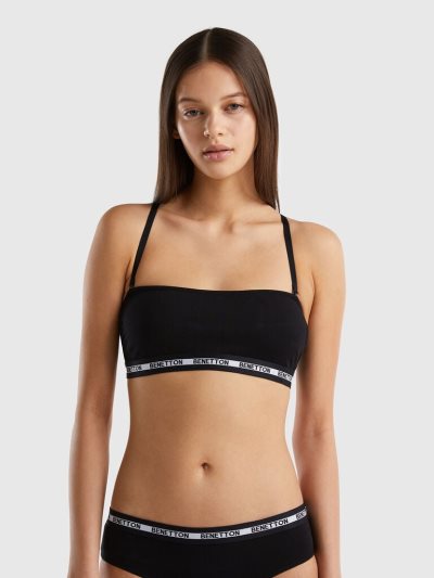 Black Women's Benetton Stretch Organic Cotton Bandeau Bras | AU983384