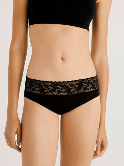 Black Women's Benetton Super Stretch Organic Cotton Lace Knickers | AU468321