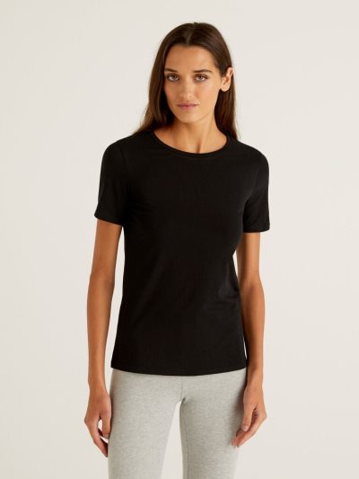 Black Women's Benetton Super Stretch Organic Cotton T Shirts | AU852435