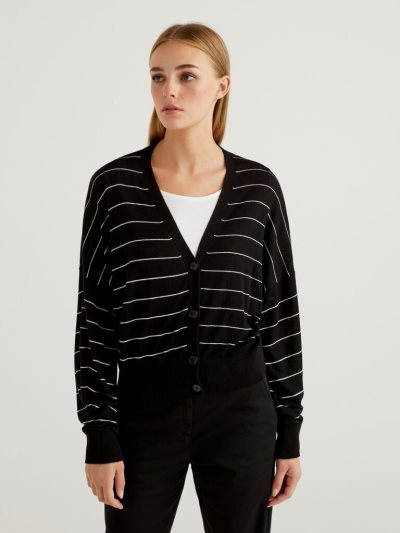 Black Women's Benetton V-neck Cashmere Blend Cardigan | AU761020