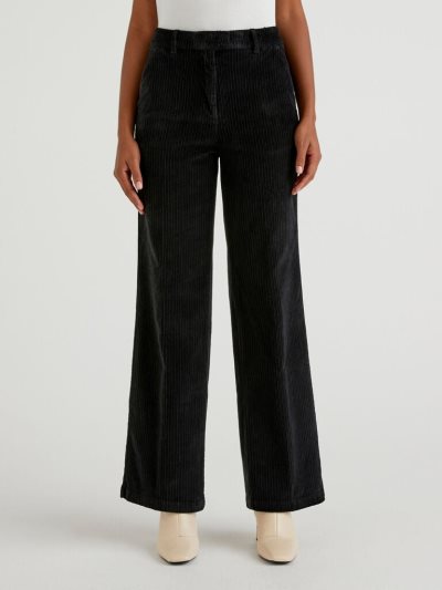 Black Women's Benetton Velvet Wide Leg Trousers | AU392677