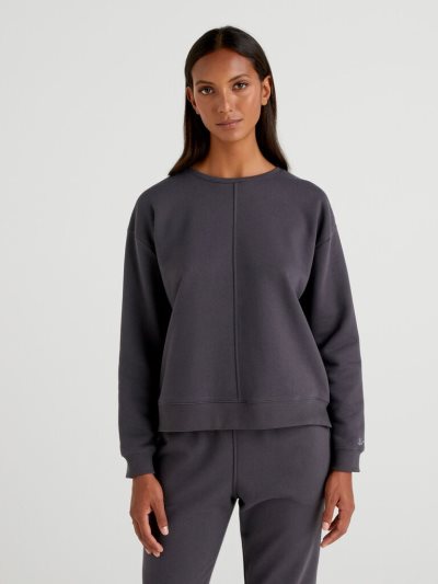 Black Women's Benetton Warm Side Slits Sweatshirt | AU805098