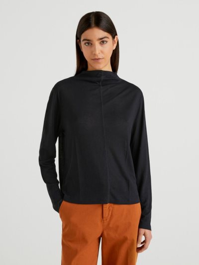 Black Women's Benetton Wool And Viscose Blend Long Sleeve T-shirts | AU202424