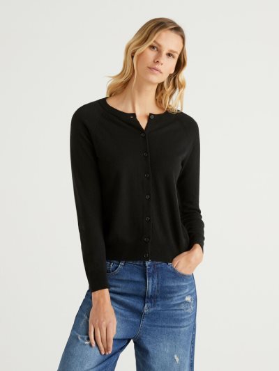 Black Women's Benetton Wool Blend Cardigan | AU835101