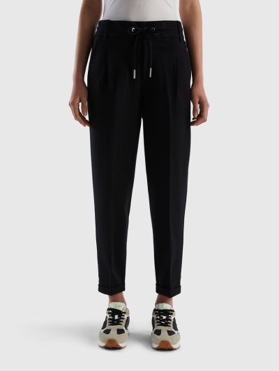 Black Women's Benetton Yarn Dyed Drawstring Trousers | AU154359