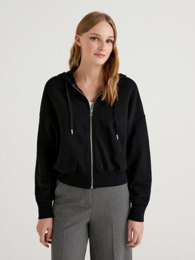 Black Women's Benetton Zip-up Hoodie | AU444935