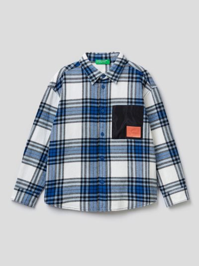 Blue Kids' Benetton Check Warm Flannel Shirts | AU576166