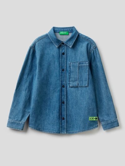 Blue Kids' Benetton Denim Breast Pocket Shirts | AU116131