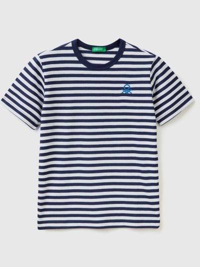 Blue Kids' Benetton Striped 100% Cotton Short Sleeve T-shirts | AU855871