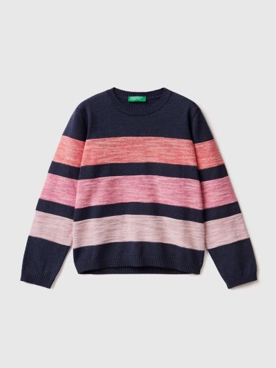 Blue Kids' Benetton Striped Cotton Blend Sweaters | AU121339