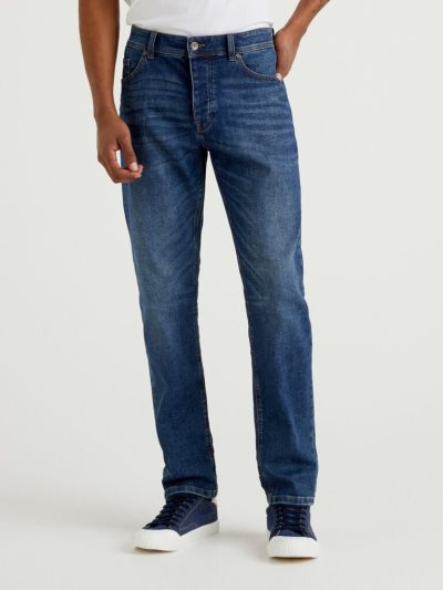 Blue Men's Benetton Five Pocket Slim Fit Jeans | AU747883