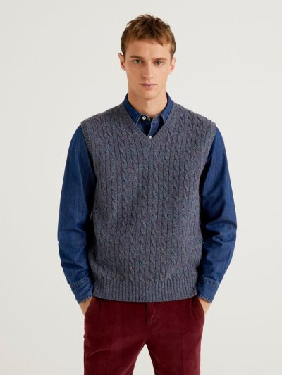 Blue Men's Benetton Pure Shetland Wool Vest | AU427664