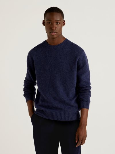 Blue Men's Benetton Shetland Wool Crew Neck Sweaters | AU344684