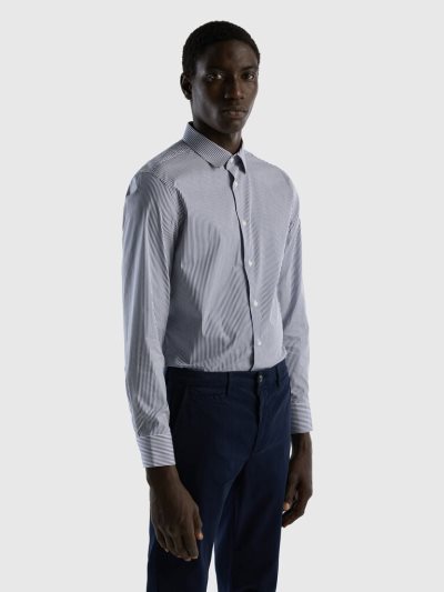 Blue Men's Benetton Slim Fit Stretch Cotton Blend Shirts | AU954815