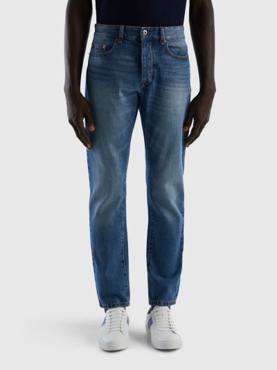 Blue Men's Benetton Straight Leg 100% Cotton Jeans | AU155976