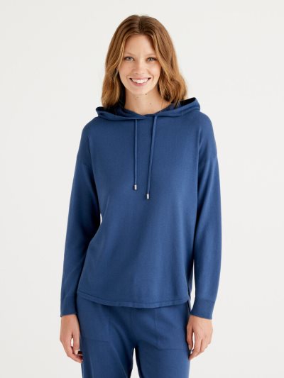 Blue Women's Benetton Hood Modal® Blend Oversized Sweaters | AU520811