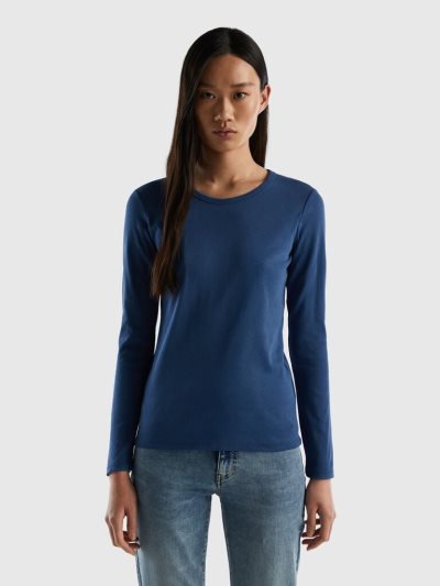 Blue Women's Benetton Long Sleeve Pure Cotton T Shirts | AU243321