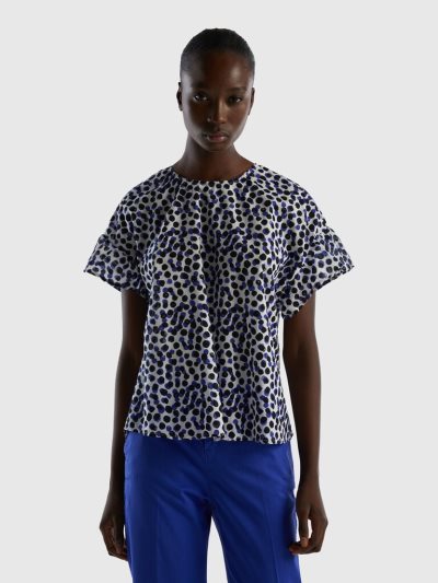 Blue Women's Benetton Pure Cotton Patterned Blouse | AU223358