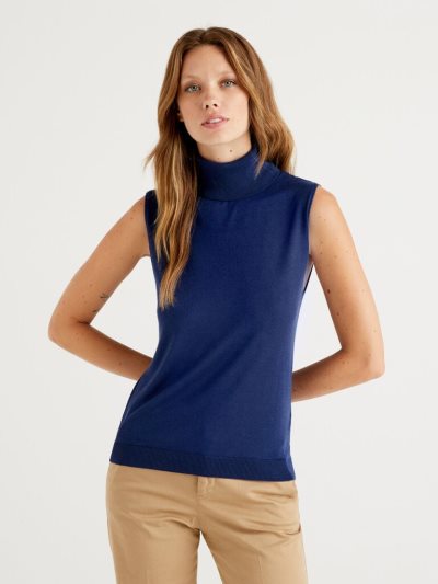 Blue Women's Benetton Sleeveless Cashmere Blend Turtleneck Sweaters | AU192921