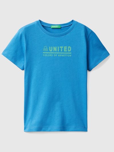 Bright Blue Kids' Benetton 100% Cotton Logo Short Sleeve T-shirts | AU239790