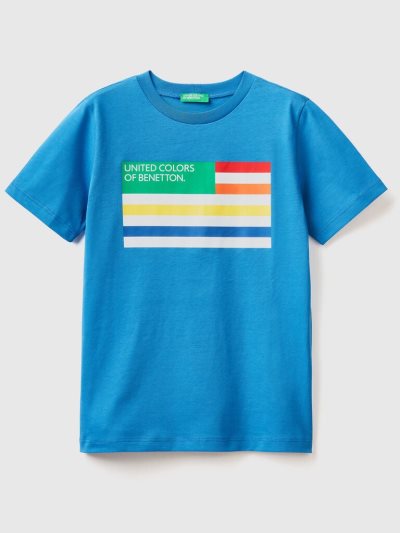 Bright Blue Kids' Benetton 100% Organic Cotton Short Sleeve T-shirts | AU095305