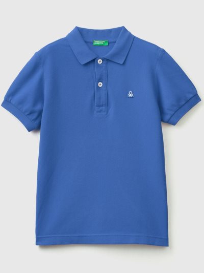 Bright Blue Kids' Benetton 100% Organic Cotton Slim Fit Short Sleeve Polos | AU857798