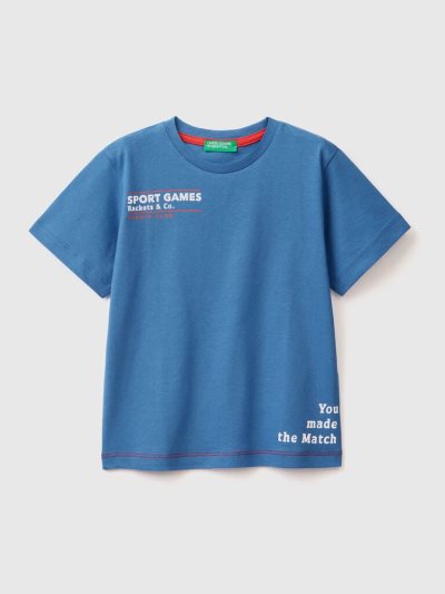 Bright Blue Kids' Benetton Crew Neck Print Short Sleeve T-shirts | AU967271