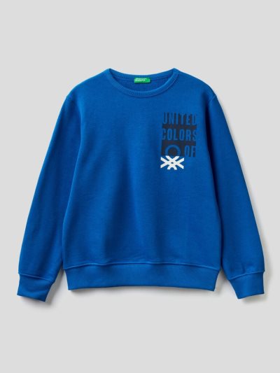 Bright Blue Kids' Benetton Logo Print Hoodie | AU430322