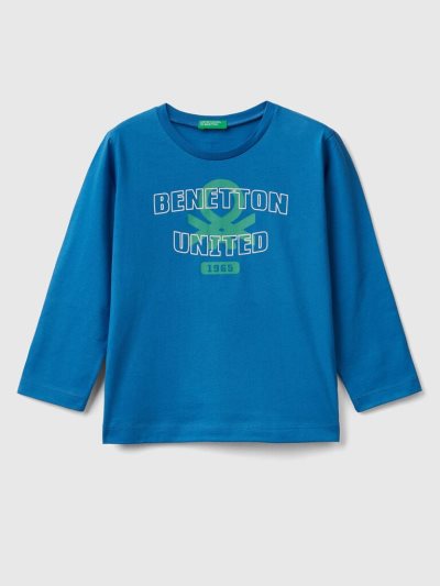 Bright Blue Kids' Benetton Long Sleeve Organic Cotton T Shirts | AU752811