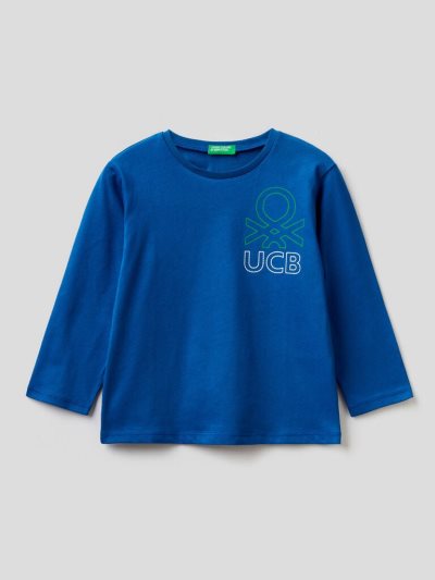 Bright Blue Kids' Benetton Long Sleeve Organic Cotton T Shirts | AU852830