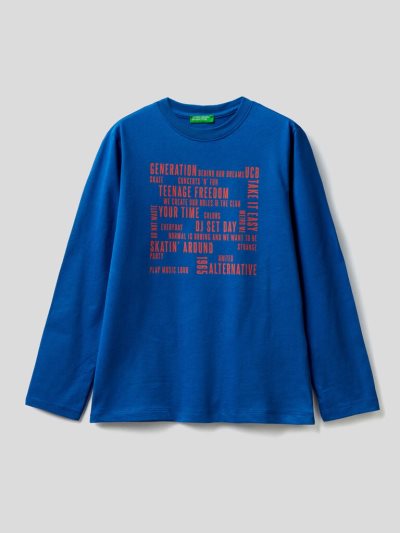 Bright Blue Kids' Benetton Long Sleeve Warm Cotton T Shirts | AU119311