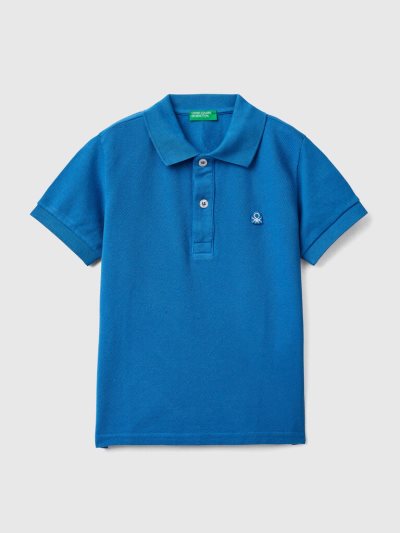 Bright Blue Kids' Benetton Organic Cotton Short Sleeve Polo Shirts | AU114776