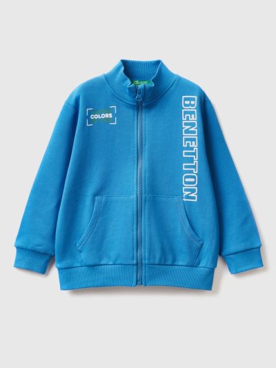 Bright Blue Kids' Benetton Organic Cotton Zip Sweatshirt | AU720671