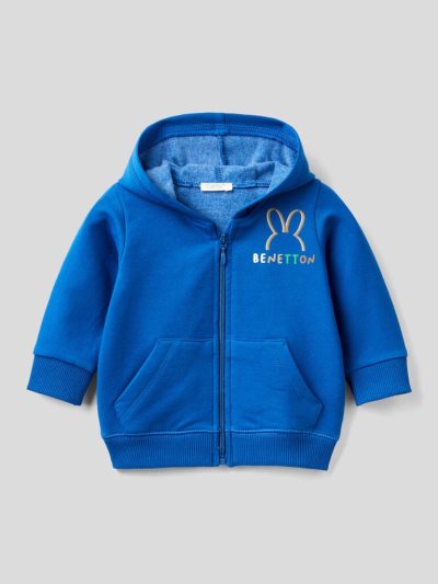 Bright Blue Kids' Benetton Print On The Pocket Hoodie | AU935430