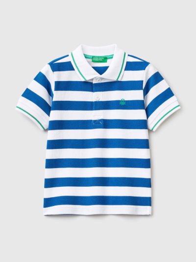 Bright Blue Kids' Benetton Short Sleeve Stripes Polo Shirts | AU168913